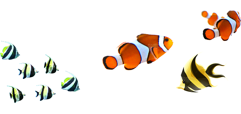 卡通手绘海洋游动鱼群免扣元素