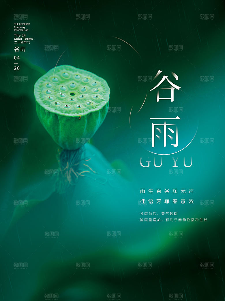 谷雨节气简约大气海报
