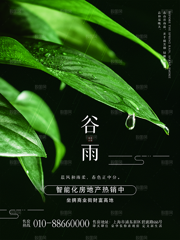 谷雨节气简约大气海报