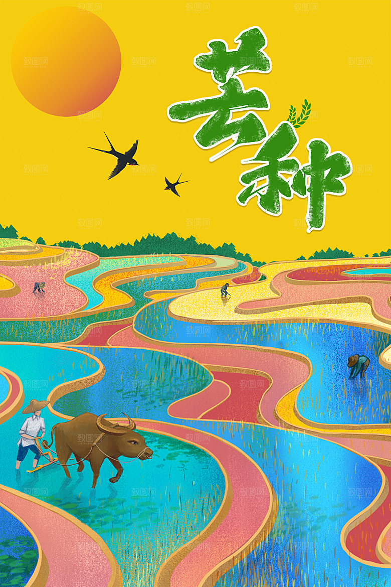 芒种节气简约大气海报