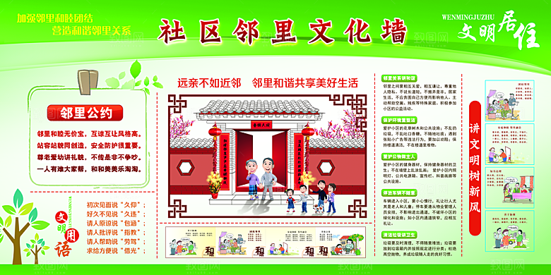 社区邻里文化墙展板设计