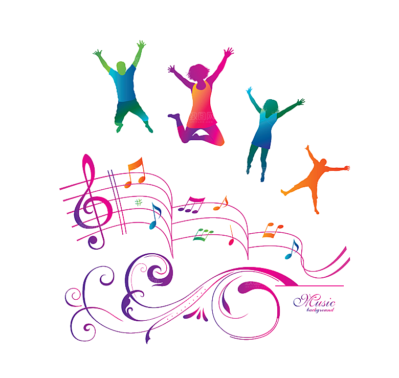 卡通彩色音符五线谱PNG素材