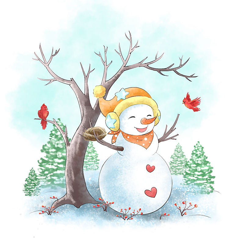 卡通冬天可爱雪人插画元素