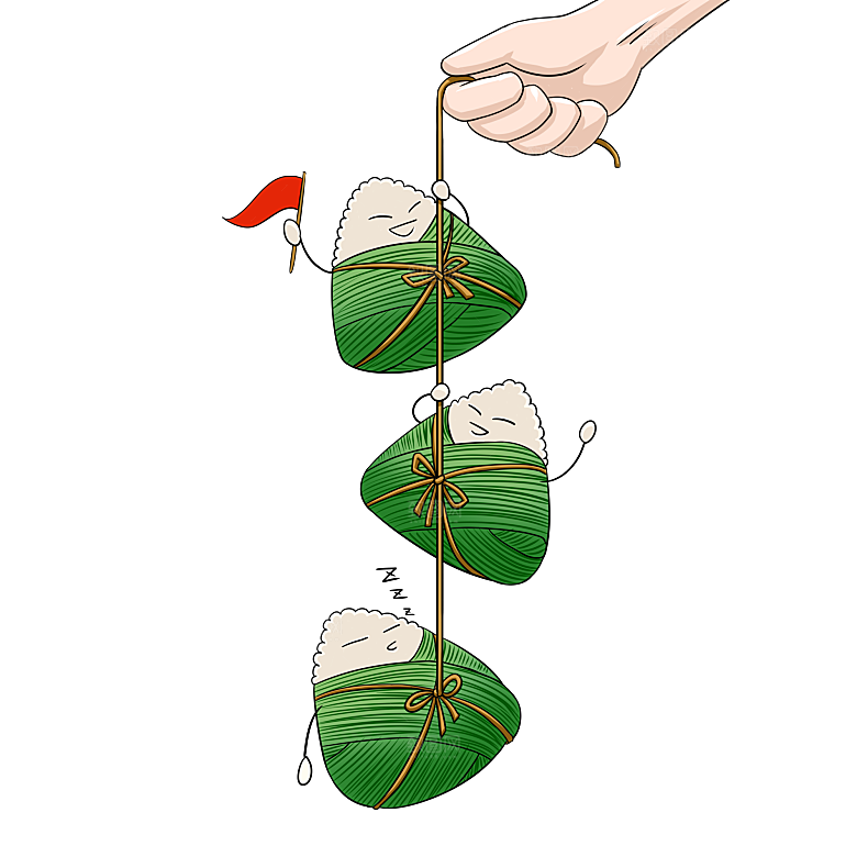 卡通可爱端午粽子龙舟竹叶插画元素