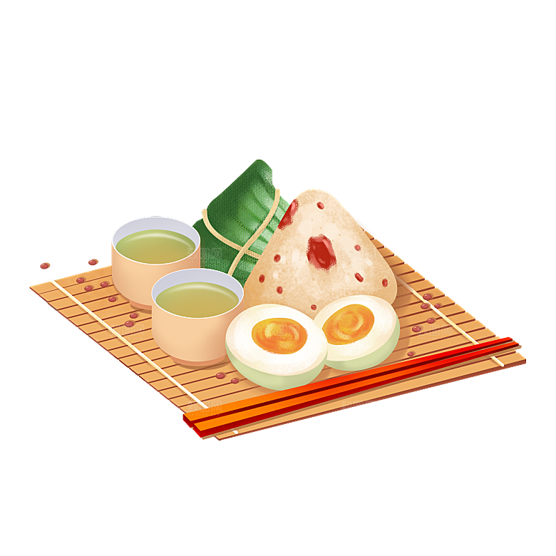 卡通可爱端午粽子龙舟竹叶插画元素