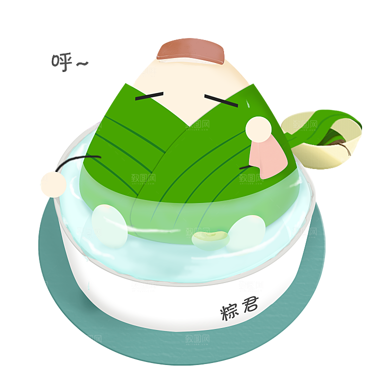 卡通可爱端午粽子龙舟竹叶插画元素