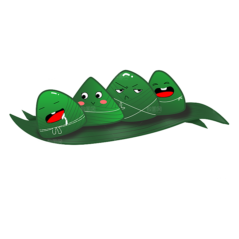 卡通可爱端午粽子龙舟竹叶插画元素