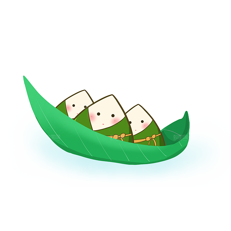 卡通可爱端午粽子龙舟竹叶插画元素