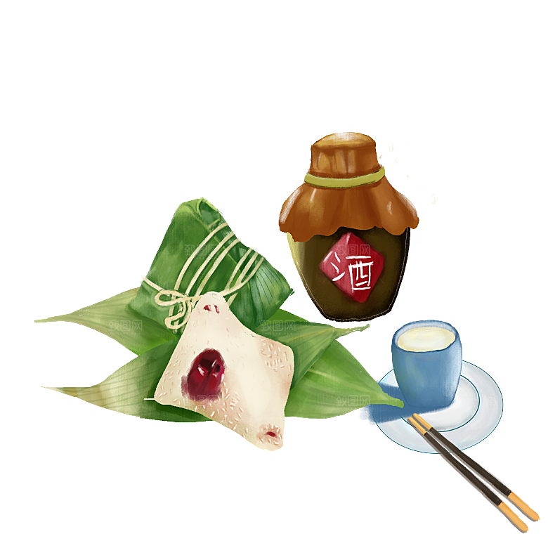简约大气手绘端午粽子龙舟竹叶素材