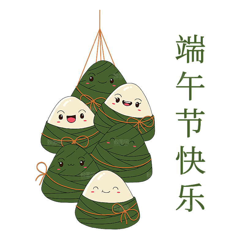 简约大气手绘端午粽子龙舟竹叶素材