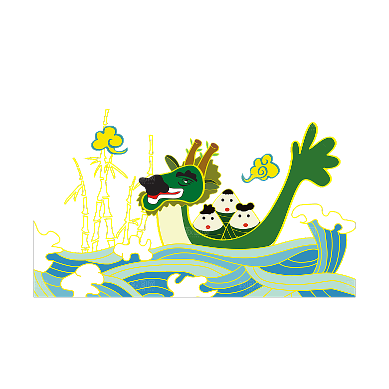 卡通可爱端午粽子龙舟竹叶插画元素