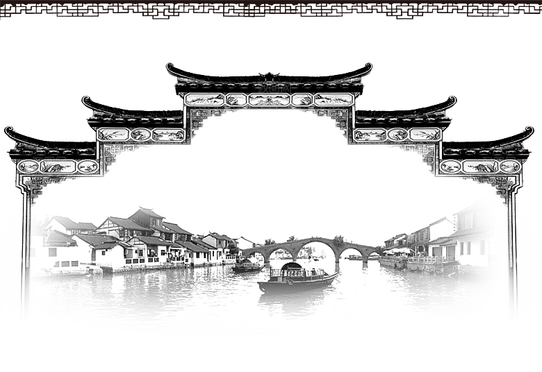 中国风徽派建筑免扣背景元素