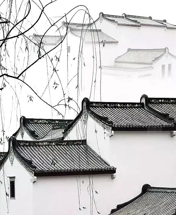 中国风徽派建筑免扣背景元素