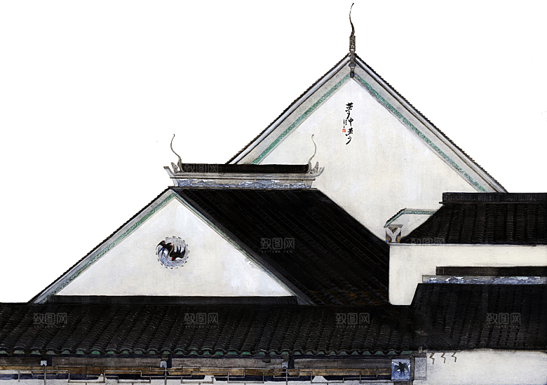 中国风徽派建筑免扣背景元素