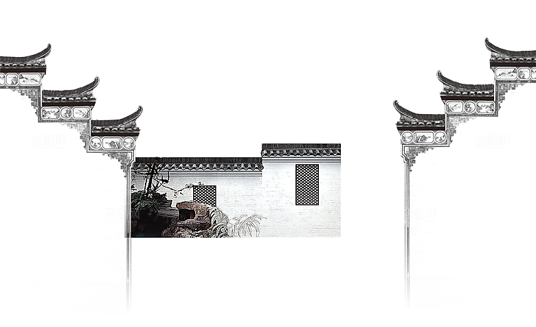 中国风徽派建筑免扣背景元素