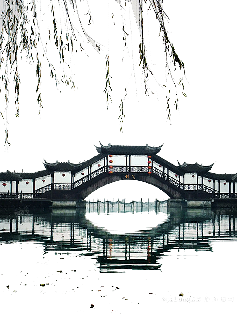 江南山水水墨徽派建筑房屋PNG素材