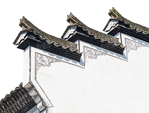 江南山水水墨徽派建筑房屋PNG素材