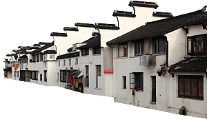 江南山水水墨徽派建筑房屋PNG素材