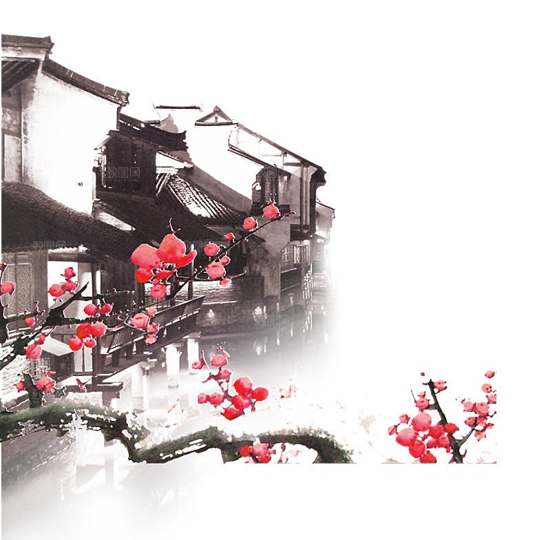 中国风徽派建筑免扣背景元素