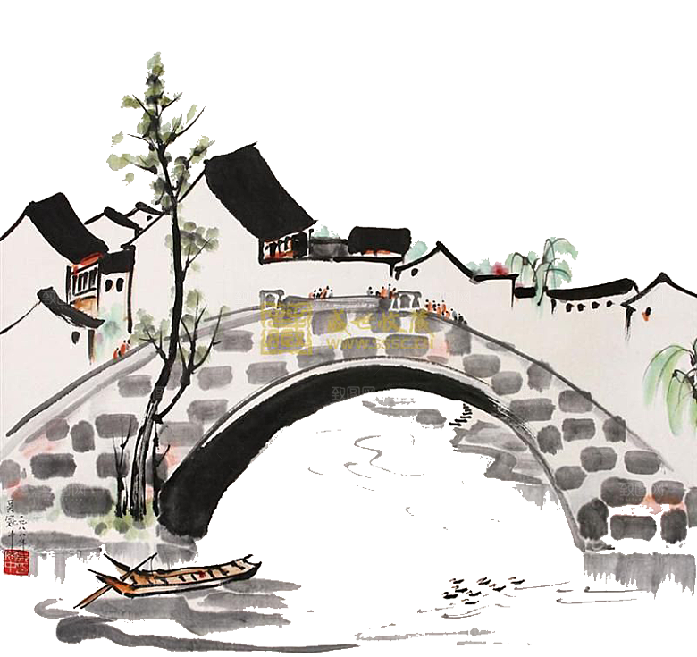 中国风徽派建筑免扣背景元素