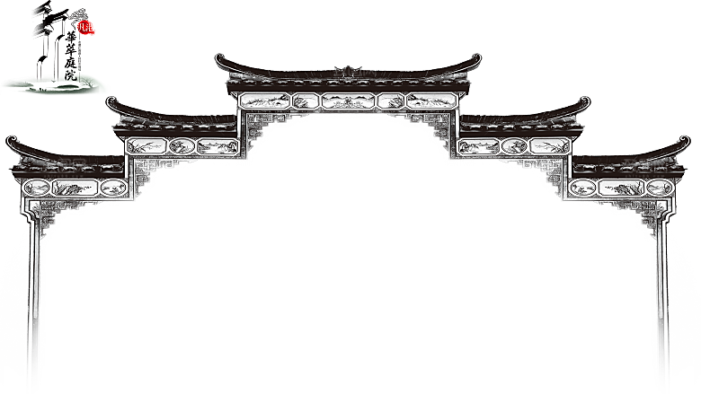 中国风徽派建筑免扣背景元素