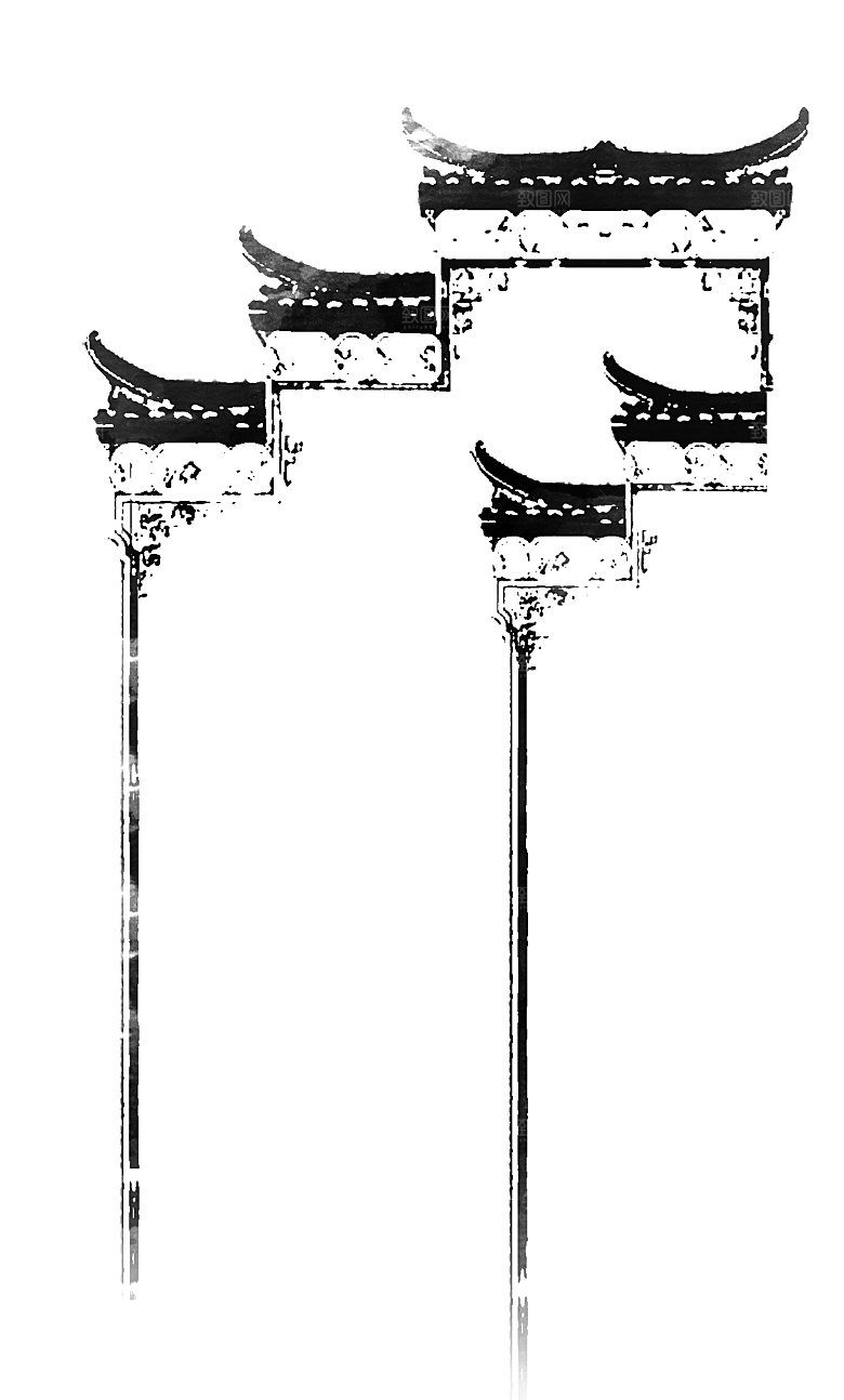 江南山水水墨徽派建筑房屋PNG素材