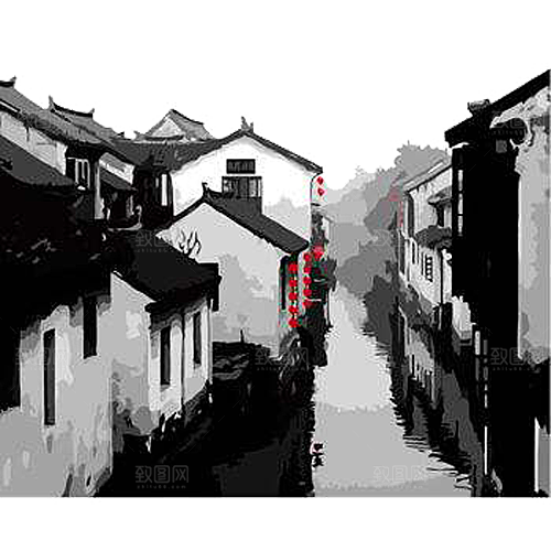 江南山水水墨徽派建筑房屋PNG素材