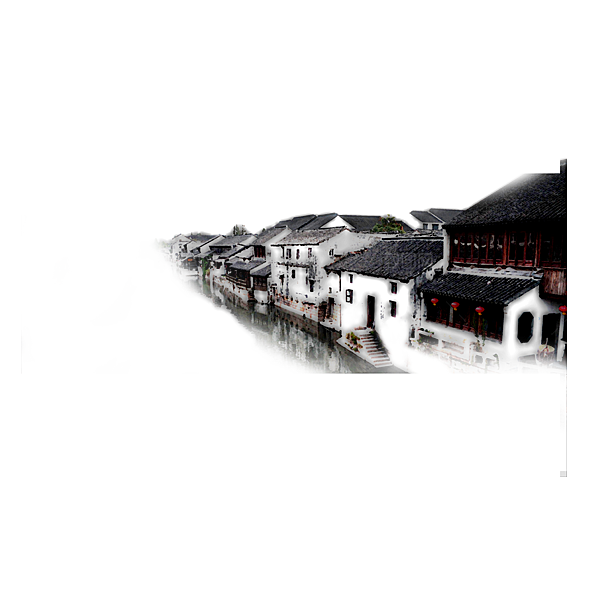 江南山水水墨徽派建筑房屋PNG素材