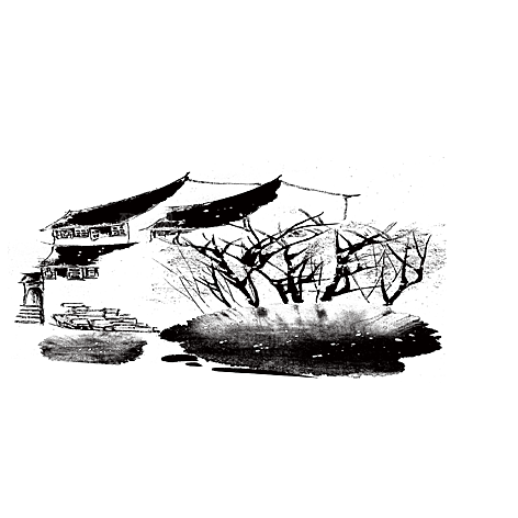 江南山水水墨徽派建筑房屋PNG素材