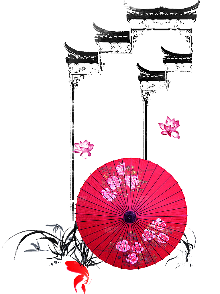 中国风徽派建筑免扣背景元素