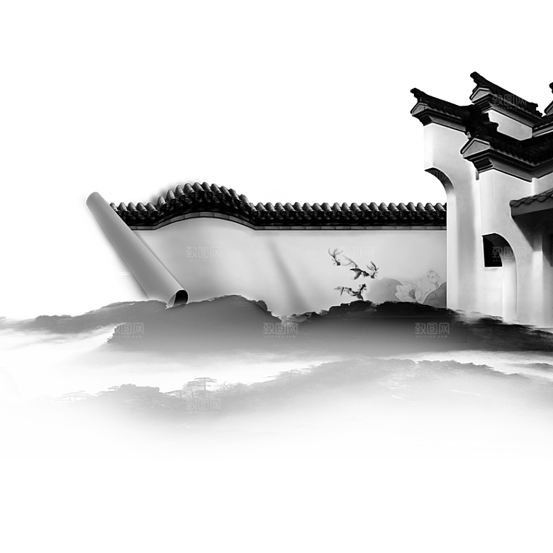 中国风徽派建筑免扣背景元素