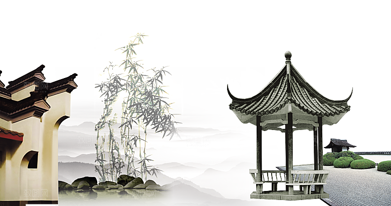 中国风徽派建筑免扣背景元素