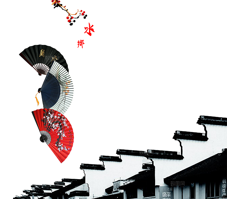 中国风徽派建筑免扣背景元素