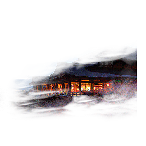 江南山水水墨徽派建筑房屋PNG素材