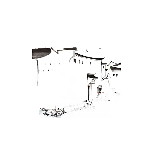 江南山水水墨徽派建筑房屋PNG素材