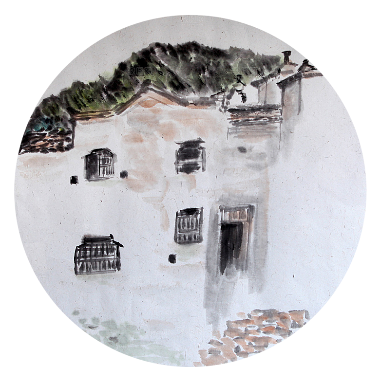 江南山水水墨徽派建筑房屋PNG素材