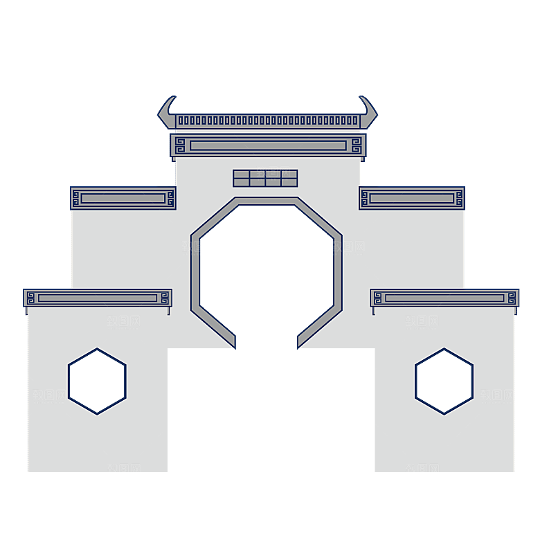 中国风徽派建筑免扣背景元素