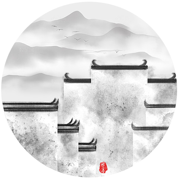 中国风徽派建筑免扣背景元素