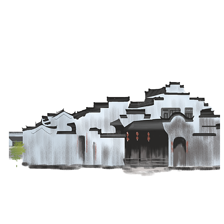 中国风徽派建筑免扣背景元素