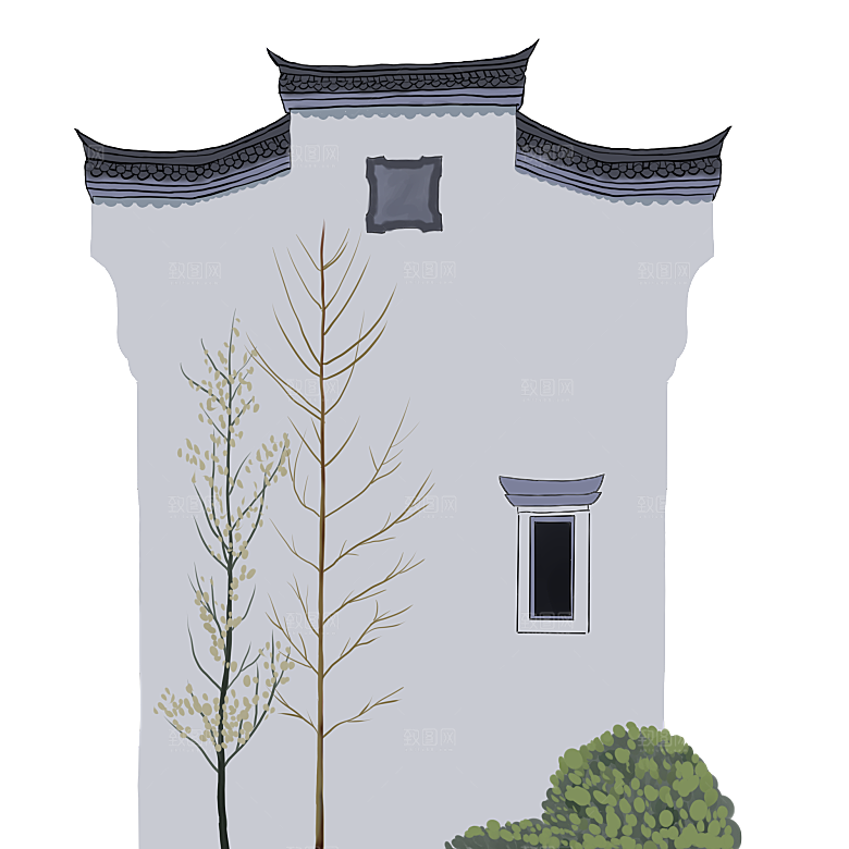 中国风徽派建筑免扣背景元素