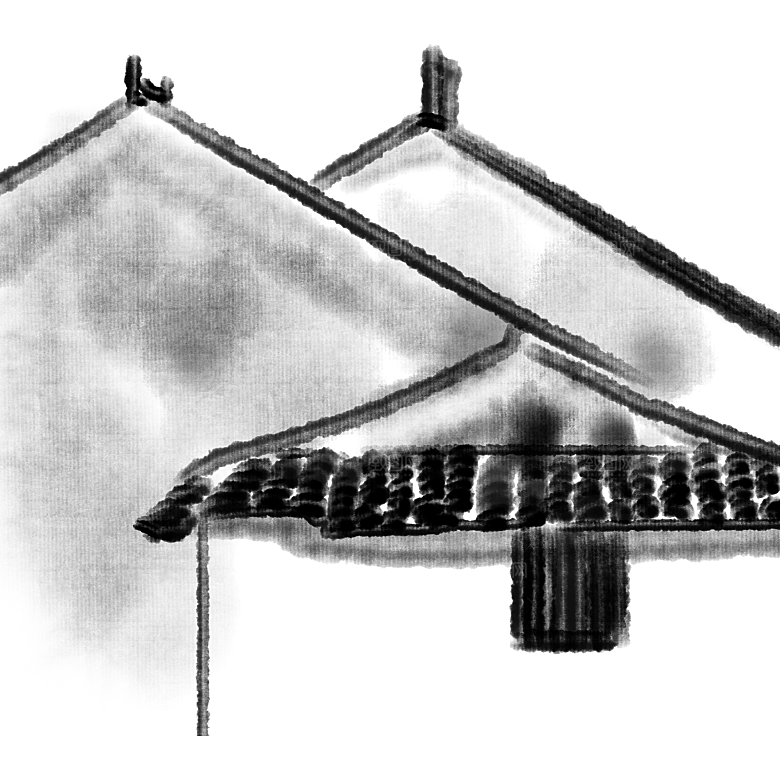 江南山水水墨徽派建筑房屋PNG素材