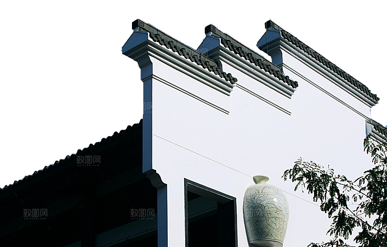 中国风徽派建筑免扣背景元素