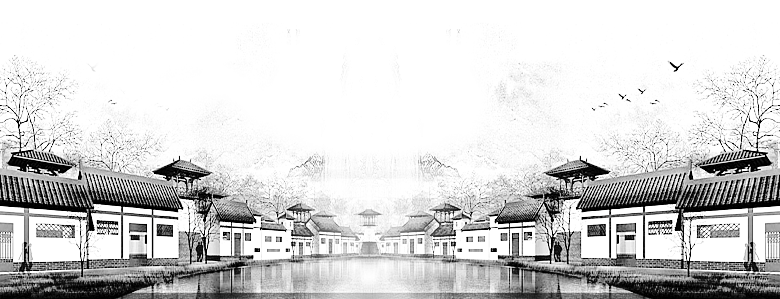 中国风徽派建筑免扣背景元素