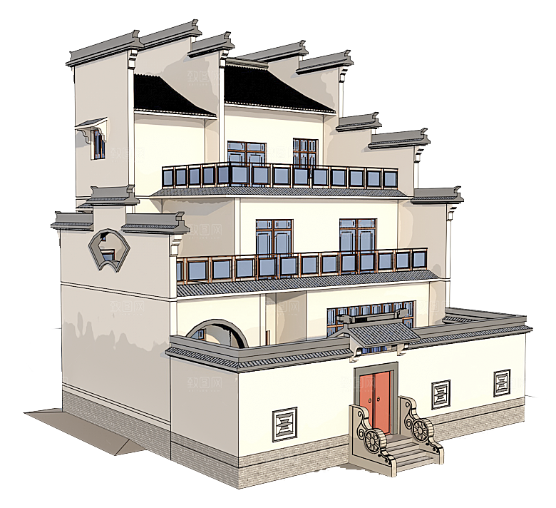 中国风徽派建筑免扣背景元素