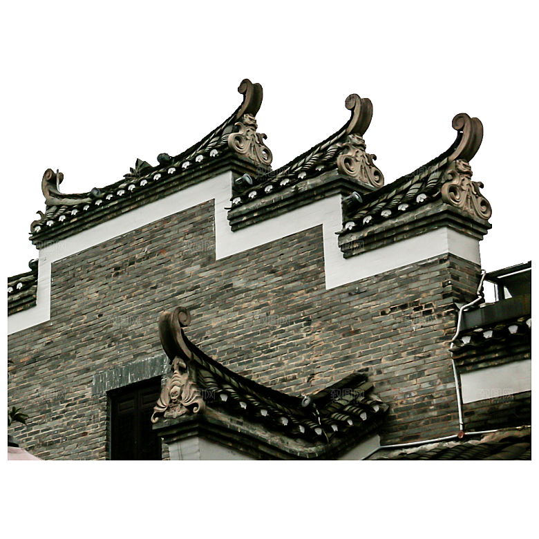 江南山水水墨徽派建筑房屋PNG素材