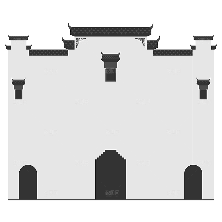 中国风徽派建筑免扣背景元素