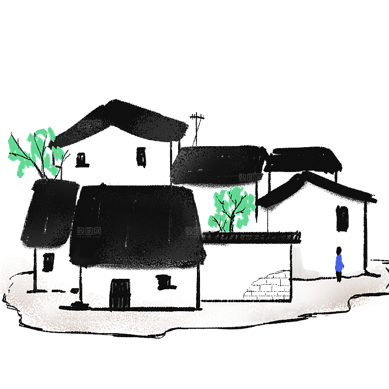 中国风徽派建筑免扣背景元素