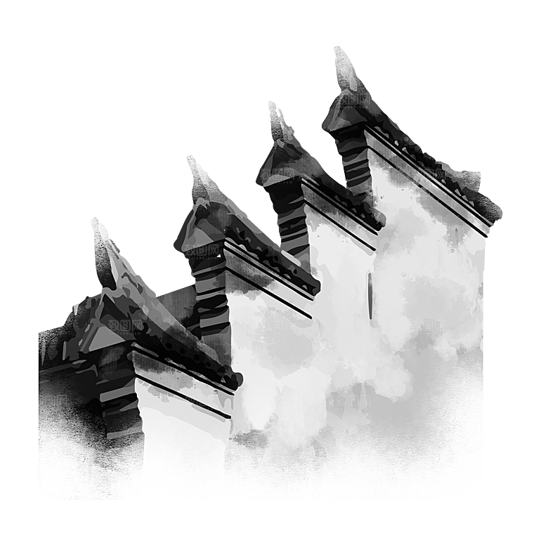 中国风徽派建筑免扣背景元素