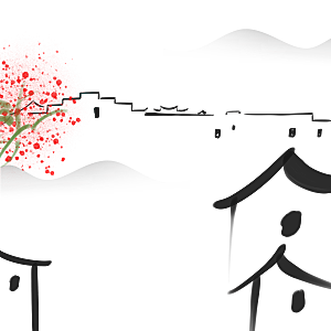 江南山水水墨徽派建筑房屋PNG素材