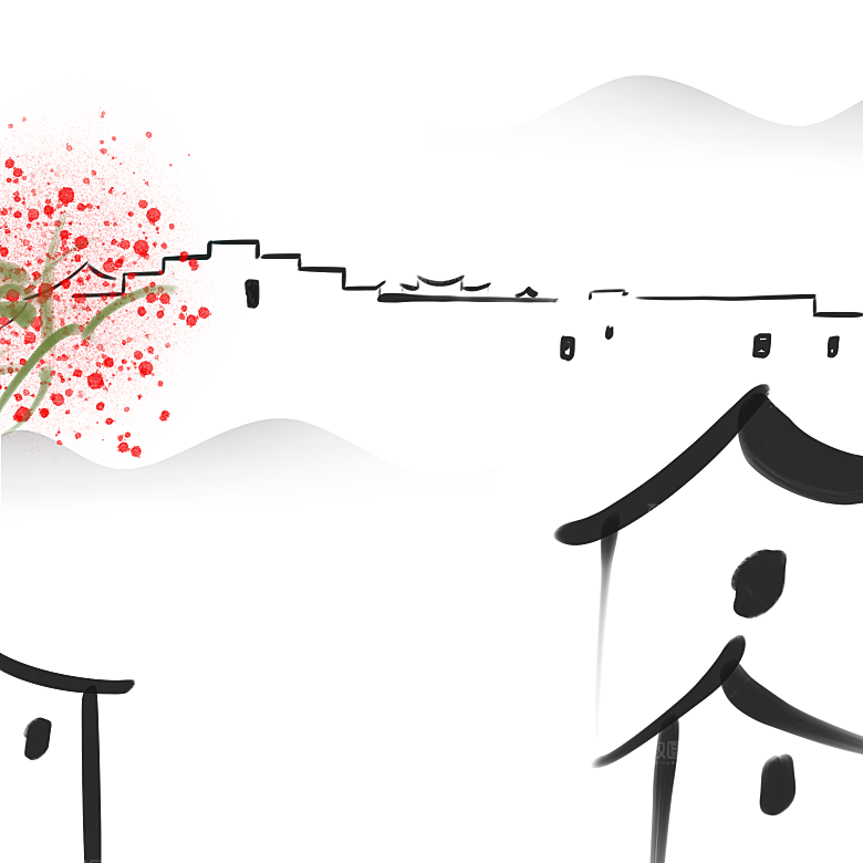 江南山水水墨徽派建筑房屋PNG素材